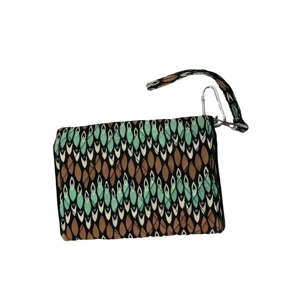 Vera Bradley Sierra Stream Turquoise Brown Turnlock Writstlet‎ Compartments